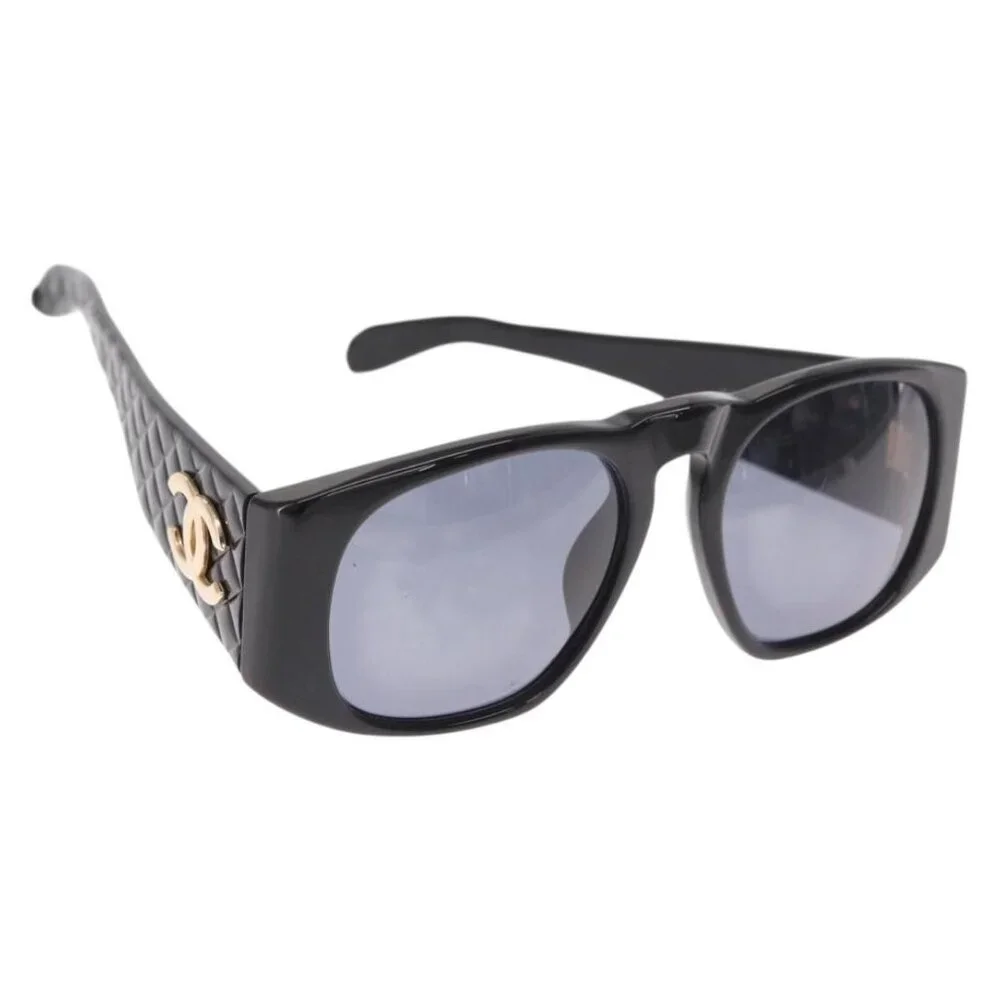 CHANEL COCO Mark Sunglasses plastic Black CC Auth 157822